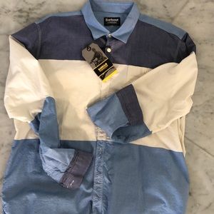 Blue cotton Barbour Shirt US Large slim fit.
